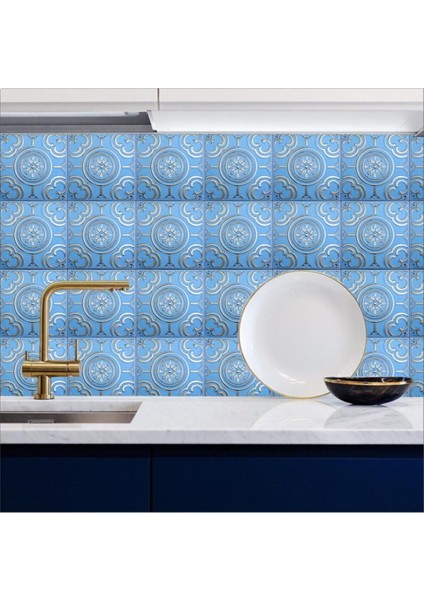 Mutfak Tezgah Arası Folyo Kaplama Taş Desen Mavi 60 cm x 100 cm