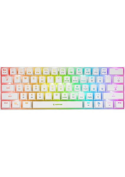 KB-RX63 B-Atom Beyaz Bluetooth Rgb Backlight Red Swıtch Us Layout English 63 Tuşlu Mini Gaming Oyuncu Klavyesi