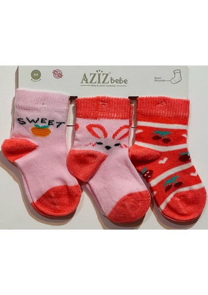3'lü Çorap Kız Çocuk Sweet Tavşan Kiraz Desen