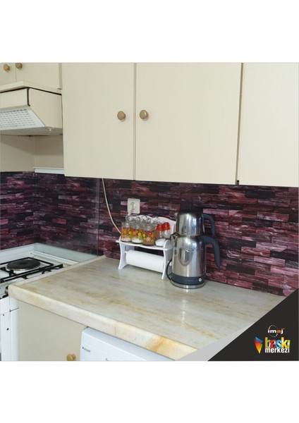 Mutfak Tezgah Arası Kendinden Yapışkanlı Folyo Kaplama Bordo Taş Desen 60 cm x 100 cm