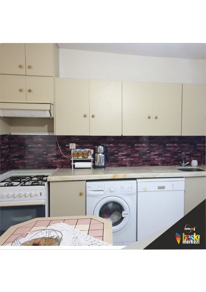 Mutfak Tezgah Arası Kendinden Yapışkanlı Folyo Kaplama Bordo Taş Desen 60 cm x 100 cm