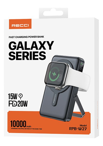 RPB-W27 Galaxy Serisi Magsafe Uyumlu Type-C ve Lightning Kablolu Powerbank 20W 10.000MAH Siyah