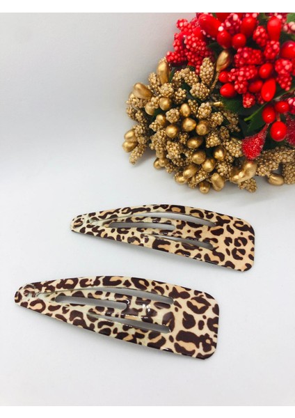 Çıtçıtlı Leopar Desenli Saç Tokası 2'li