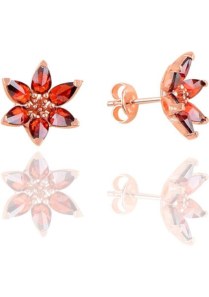 Gümüş Rose Taşlı Nilüfer Lotus Çiçeği Küpe