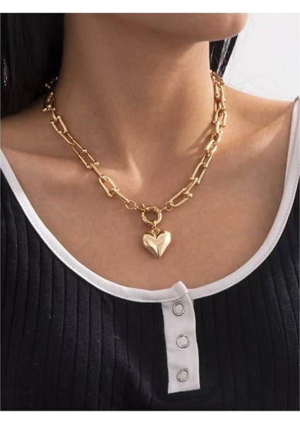 Altın Renk Kadın Tiffany Model Kalpli Kolye