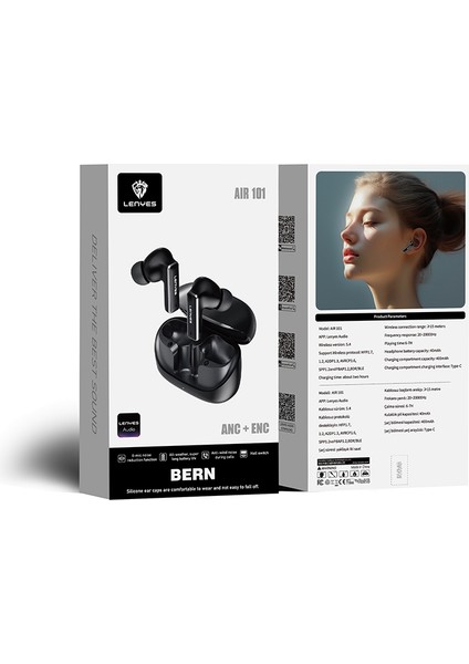 Anc Özellikli Enc Teknolojili Kulak Içi Bluetooth Kulaklık Lenyes Air 101 V5.4 Siyah