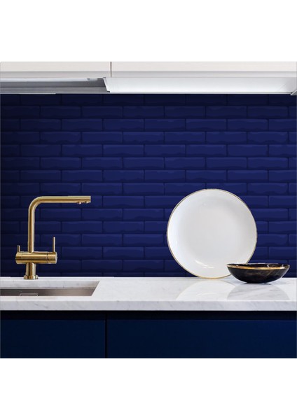 Mutfak Tezgah Arası Kendinden Yapışkanlı Folyo Tuğla Taş Lacivert 60 cm x 100 cm
