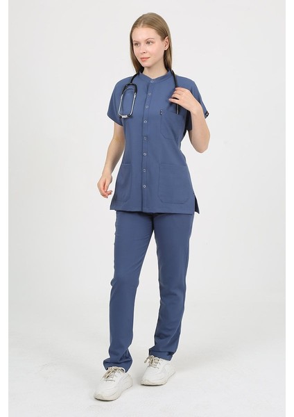 Freesia Hakim Yaka Indigo Uniforma (Likralı) Xl - Takım - Hayır Isim Yazılmasın