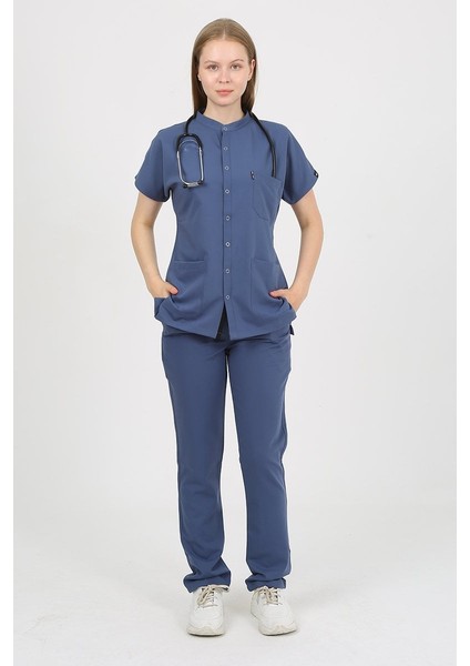 Freesia Hakim Yaka Indigo Uniforma (Likralı) Xl - Takım - Hayır Isim Yazılmasın modelleri