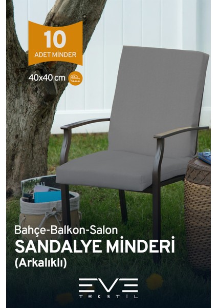 Bahçe - Salon - Balkon Arkalıklı Fermuarlı Bağlanabilir Yıkanabilir Sandalye Minderi 10 Adet