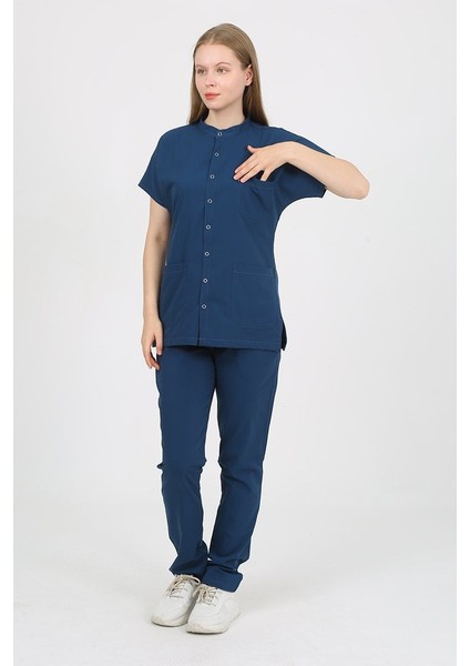 Freesia Hakim Yaka Petrol Mavi Unisex Uniforma (Likralı) 2xs - Takım - Hayır Isim Yazılmasın
