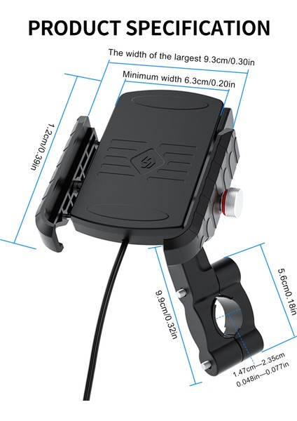 Motosiklet Gidon Qi Wiress Şarj Telefon Tutucu (Yurt Dışından)