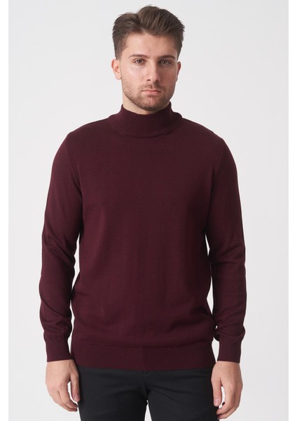 Salvador 1010 Basic Slim Fit Pamuklu Yarım Balıkçı Triko Bordo