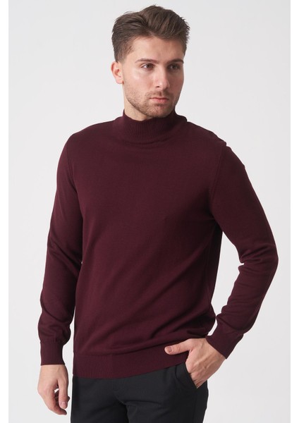 Salvador 1010 Basic Slim Fit Pamuklu Yarım Balıkçı Triko Bordo modelleri