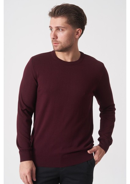 Rio De Janeiro WTRK1000 O Yaka Slim Fit Pamuklu Triko Bordo modelleri