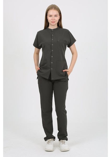 Freesia Hakim Yaka Koyu Haki Unisex Uniforma (Likralı) 2xs - Takım - Hayır Isim Yazılmasın