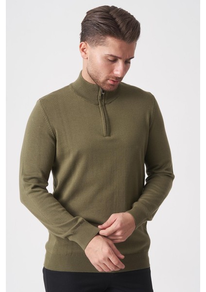 Brasília 1030 Slim Fit Basic Yarım Fermuarlı Triko A.haki fiyatları