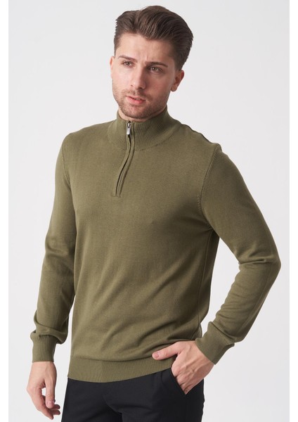 Brasília 1030 Slim Fit Basic Yarım Fermuarlı Triko A.haki modelleri