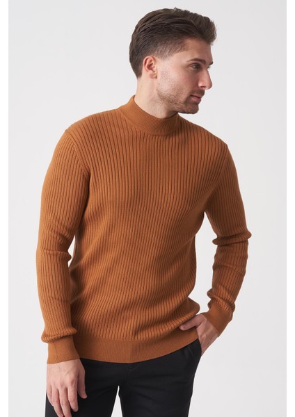 Águeda 1284 Slim Fit Yarım Balıkçı Triko Hardal