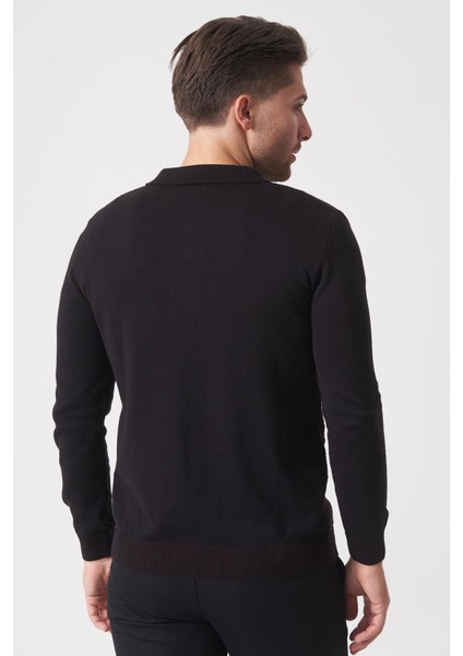 Porto Alegre 2024-32 Slim Fit Fermuarlı Pamuklu Venezia Triko Siyah-Bordo indirimleri