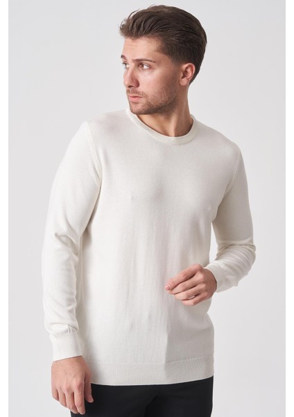 Rio De Janeiro WTRK1000 O Yaka Slim Fit Pamuklu Triko Ekru modelleri