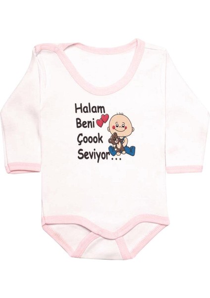 Bebek Uzun Kollu Badi Çıtçıtlı Zıbın Önü Yazılı %100 Pamuk - Pembe