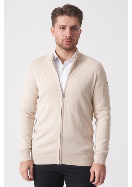 Fortaleza 1040 Slim Fit Tam Fermuarlı Pamuklu Triko Keten