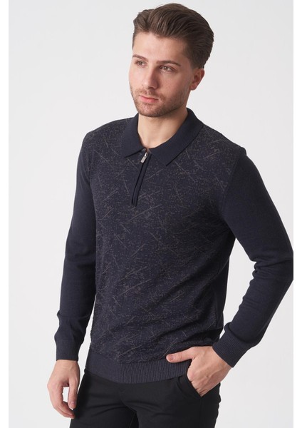 Porto Alegre 2024-32 Slim Fit Fermuarlı Pamuklu Venezia Triko Lacivert Antrasit modelleri