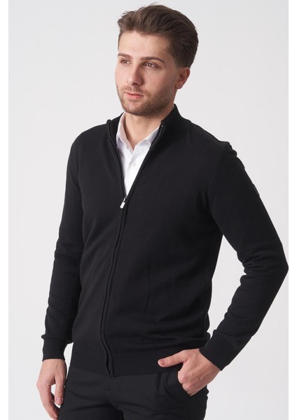 Fortaleza 1040 Slim Fit Tam Fermuarlı Pamuklu Triko Siyah fiyatları