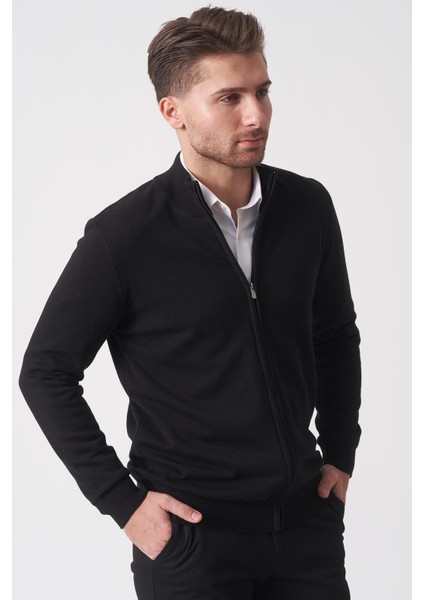 Fortaleza 1040 Slim Fit Tam Fermuarlı Pamuklu Triko Siyah modelleri