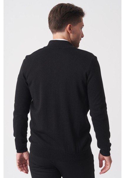 Fortaleza 1040 Slim Fit Tam Fermuarlı Pamuklu Triko Siyah fırsatları