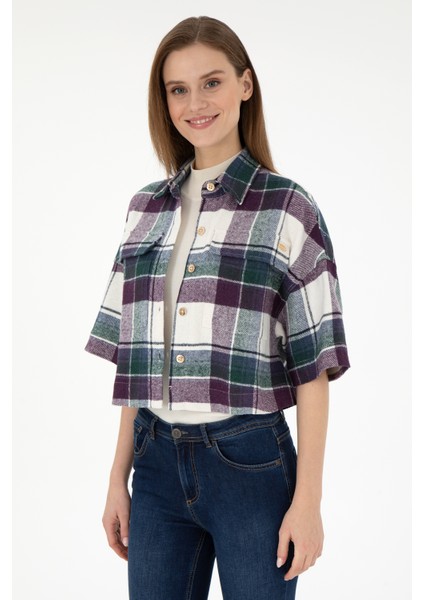 Kadın Menekşe Gömlek Desenli 50289839-VR037