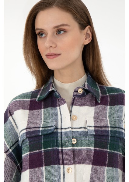 Kadın Menekşe Gömlek Desenli 50289839-VR037 fiyatları