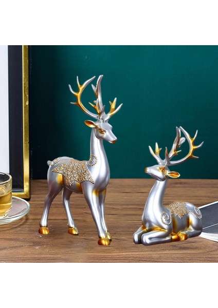 2 Parça Geyik Çift Heykeli Kapalı Oturma Odası Için Yaratıcı Geyik Heykelcik Argent (Yurt Dışından) fiyatları