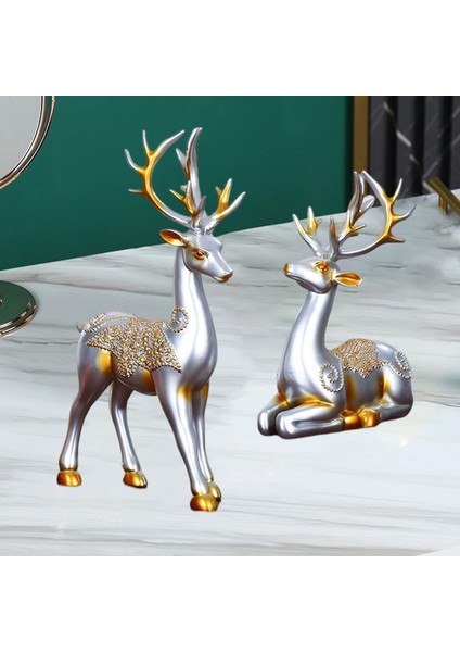 2 Parça Geyik Çift Heykeli Kapalı Oturma Odası Için Yaratıcı Geyik Heykelcik Argent (Yurt Dışından) modelleri