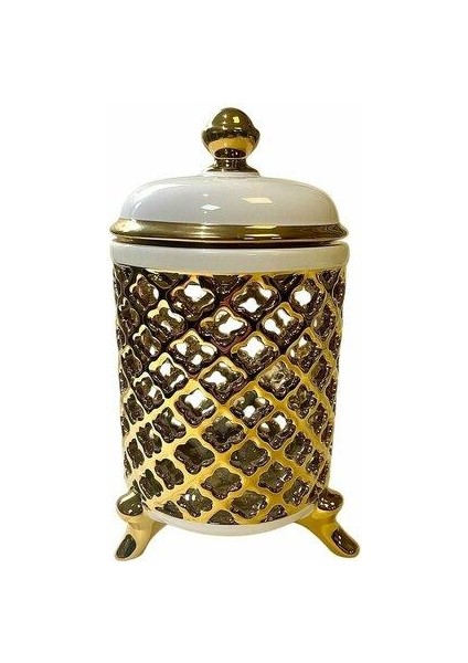 Azra Kavanoz Küçük Boy 17CM Krem-Gold ASF027