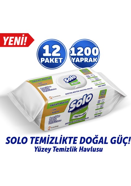 Temizlikte Doğal Güç Beyaz Sabun Ferahlığı Yüzey Temizlik Havlusu 12'li 1200 Yaprak