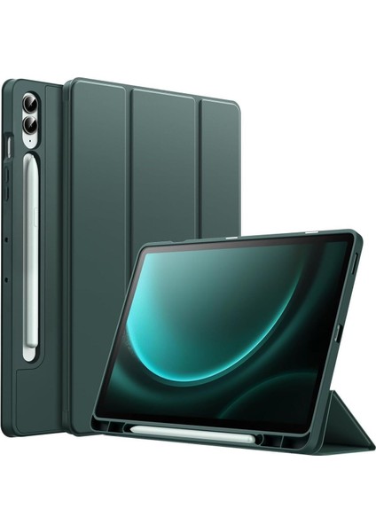 Samsung Galaxy Tab S9+ Fe Plus 12.4 Uyumlu Kılıf Uyku Modlu Pu Deri Arkası Silikon Kalem Bölmeli