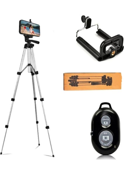 Bluetooth Kumandalı Gri Tripod Profesyonel Telefon/kamera Tutucu Tripod + çanta hediyeli