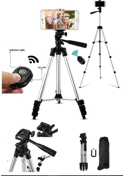 Bluetooth Kumandalı Gri Tripod Profesyonel Telefon/kamera Tutucu Tripod + çanta hediyeli