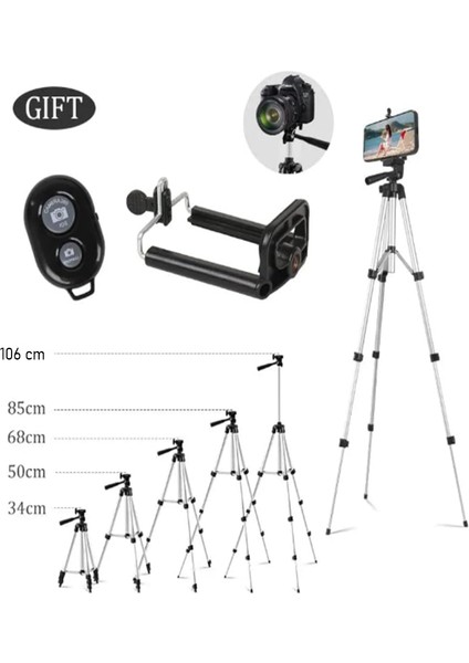 Bluetooth Kumandalı Gri Tripod Profesyonel Telefon/kamera Tutucu Tripod + çanta hediyeli