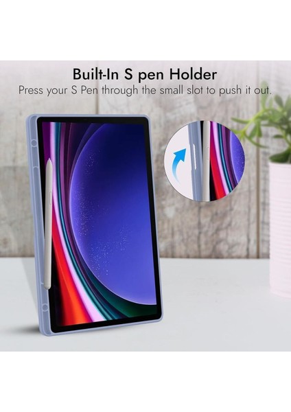 Samsung Galaxy Tab S9+ Fe Plus 12.4 Uyumlu Kılıf Uyku Modlu Pu Deri Arkası Silikon Kalem Bölmeli