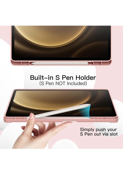 Samsung Galaxy Tab S9+ Fe Plus 12.4 Uyumlu Kılıf Uyku Modlu Pu Deri Arkası Silikon Kalem Bölmeli