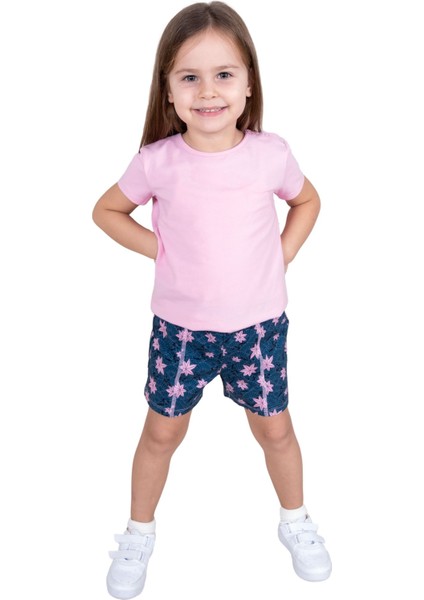 Pamuk Pembe Yazlık Kız Bebek Şort Tshirt Takım