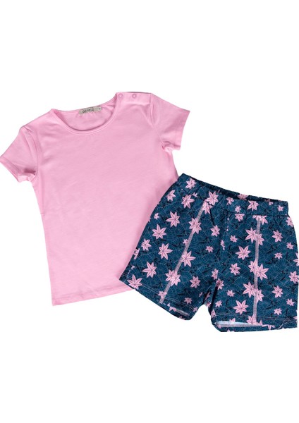 Pamuk Pembe Yazlık Kız Bebek Şort Tshirt Takım