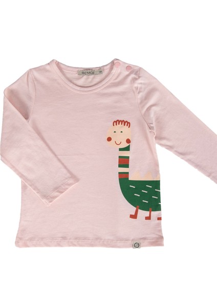 Organik Dino Baskılı Patikli Pembe Baharlık Unisex Bebek Takım