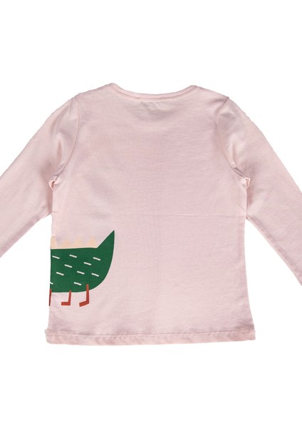 Organik Dino Baskılı Patikli Pembe Baharlık Unisex Bebek Takım