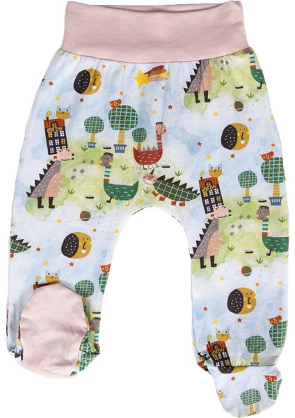 Organik Dino Baskılı Patikli Pembe Baharlık Unisex Bebek Takım