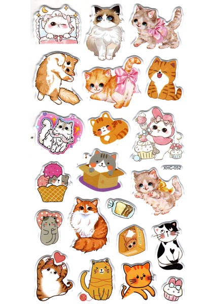 Sticker Kabartmalı Stiker Çıkartma Etiket (XHC052)-18X9 Cm- Minnoş Kedicik