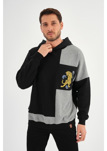 Oversize Renk Bloklu Kapüşonlu Sweatshirt (E20-152703)